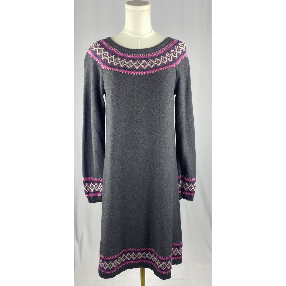 Hanna Andersson Fair Isle Sweater Dress M Gray Pink Nordic Coquette Après-Ski‎